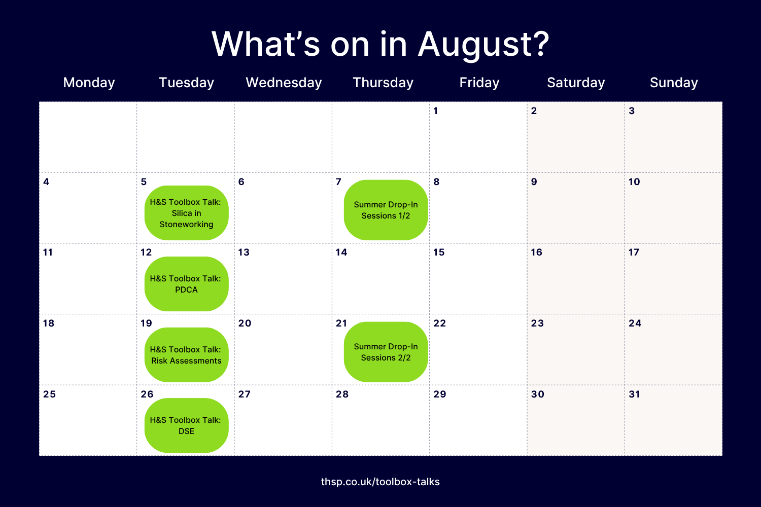 August Toolbox Talks Calendar