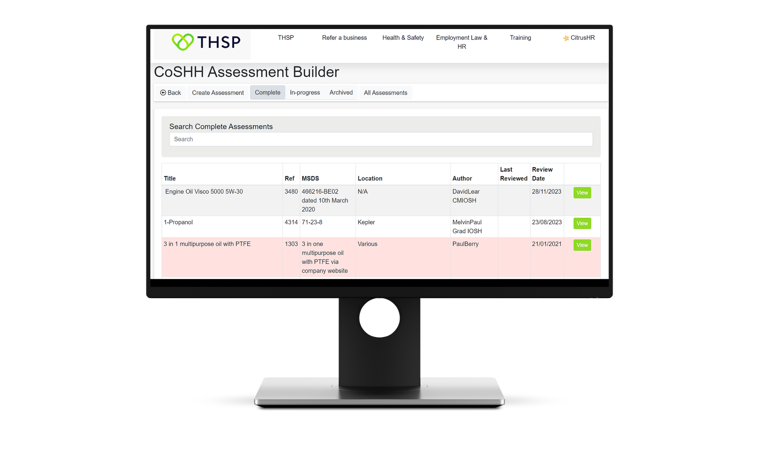 THSP's COSHH Assessment Builder Dashboard